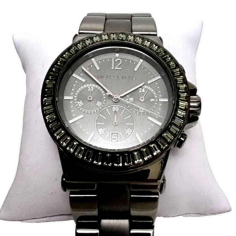 Michael Kors Women’s Dylan Crystal Gunmetal SS Crono Boyfriend Watch MK5579